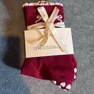 Effortless Club Grip Socks Red Heart Non-Slip Pilates Barre Yoga NEW